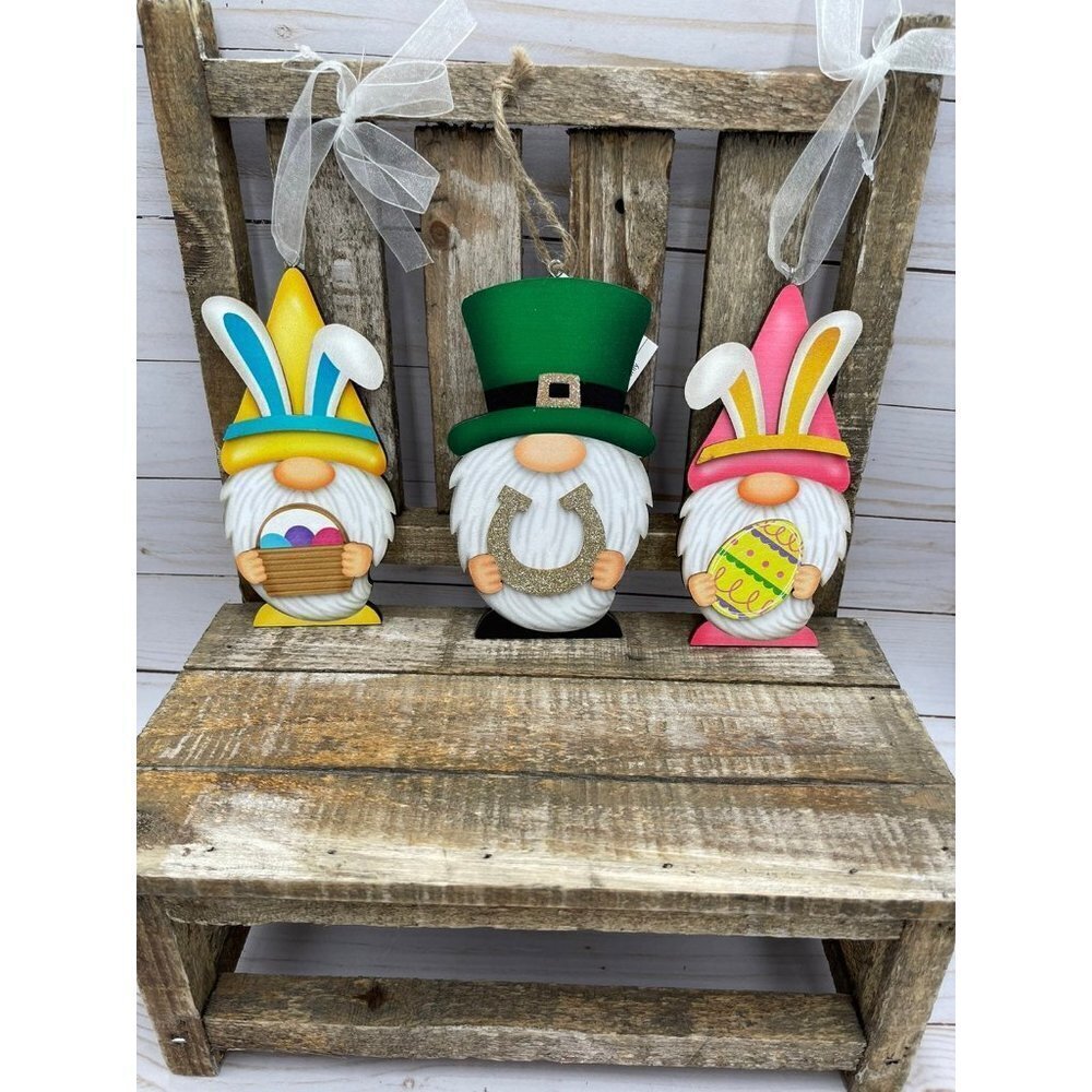 Gnome ornament lot Easter St Patricks Day horseshoe easter egg basket